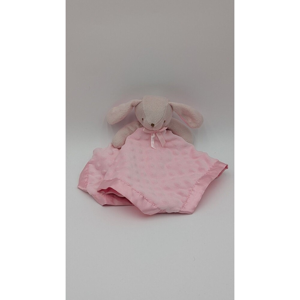 Pink Bunny Rabbit Baby Lovey Security Blanket Satin Back Minky Dots